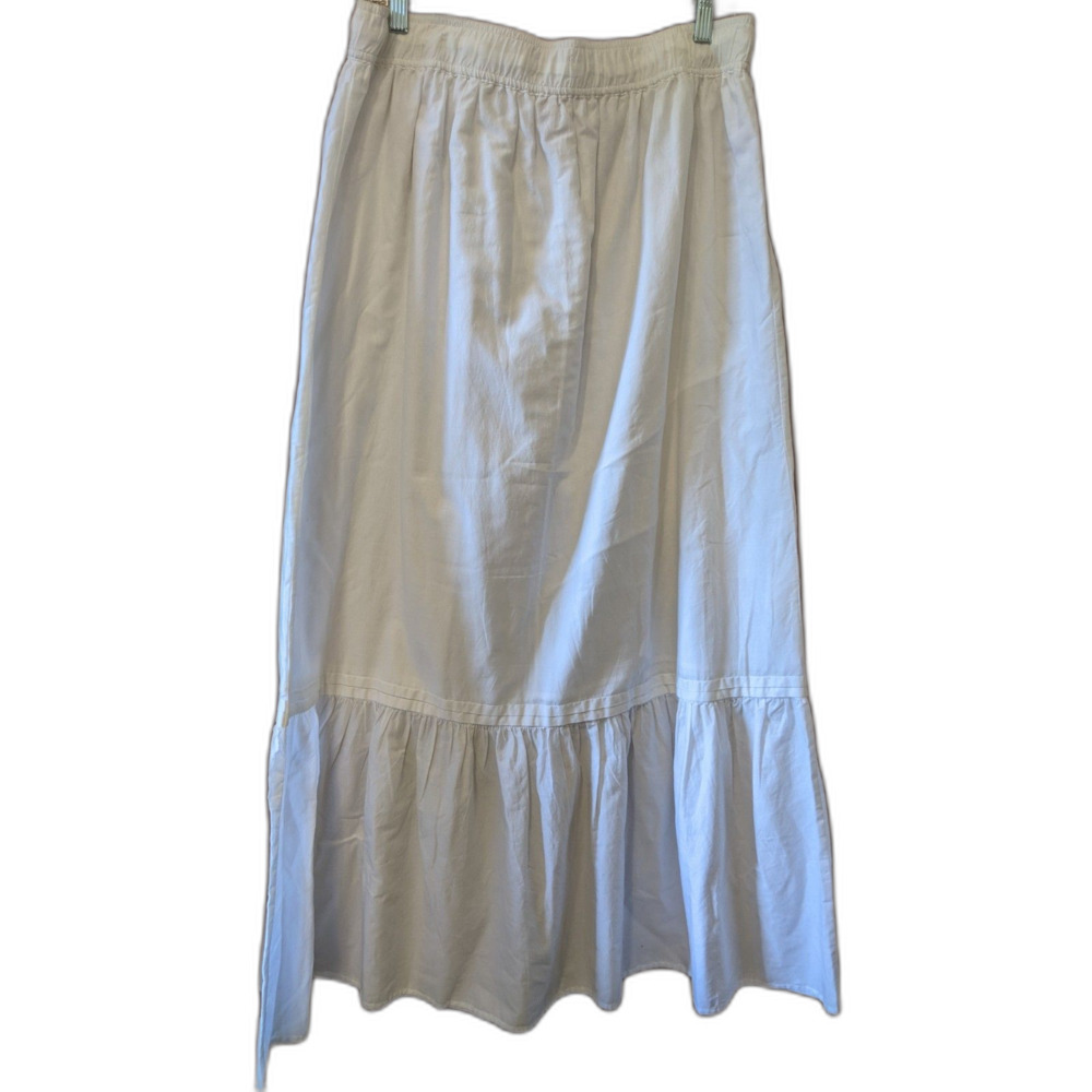 White Peasant Maxi Skirt Drawstring Waist Pintucks Sz XL Cottagecore Boho Fairy